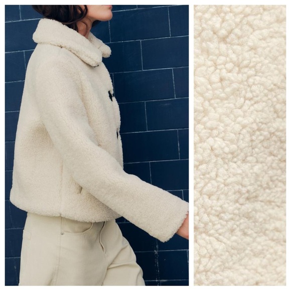 NWT. Zara Ecru Faux Shearling Collared Jacket. Size S. - Picture 2 of 12